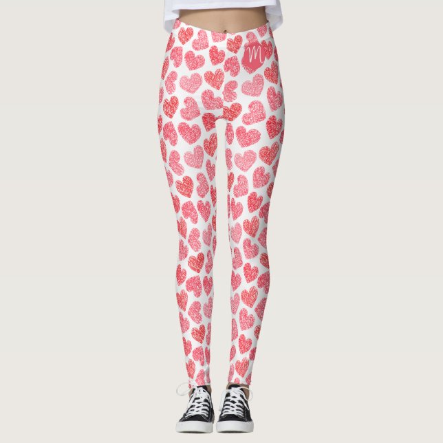 Leggings Coeur mignon rouge griffé Saint Valentin Monogramm (Devant)