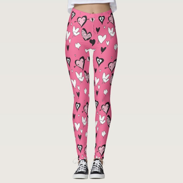 Leggings coeur rose coeur amour couleur athlétique tendance (Devant)