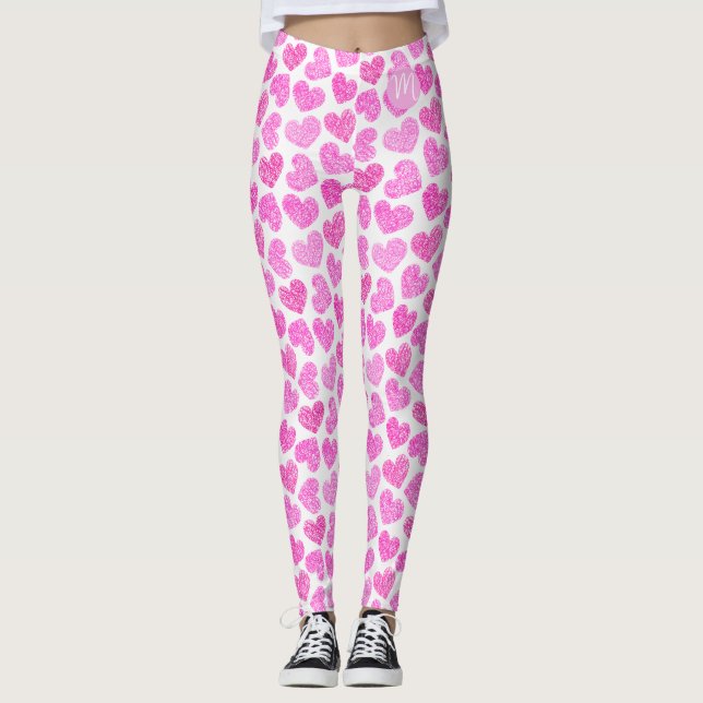 Leggings Coeur rose mignon Doodled Saint Valentin Monogramm (Devant)