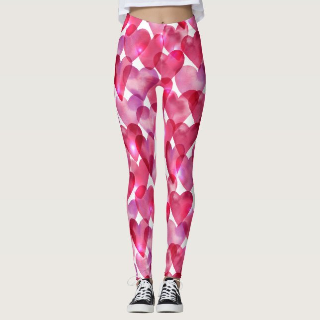 Leggings Coeur rose rouge d'aquarelle mignonne de (Devant)