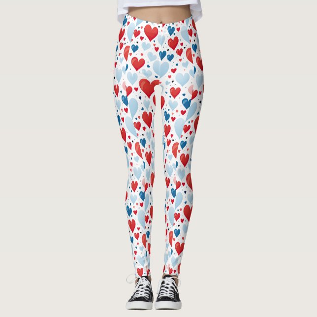 Leggings Coeur rouge, bleu et blanc (Devant)