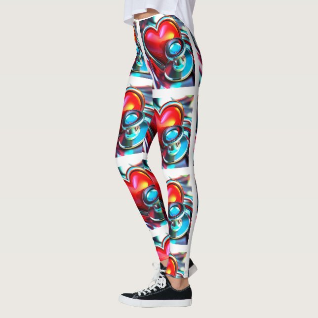 Leggings Coeur rouge et Chrome Stethoscope Soins de santé (Gauche)