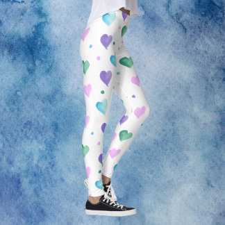 Leggings Coeurs Aquarelle Motif rose bleu pourpre vert