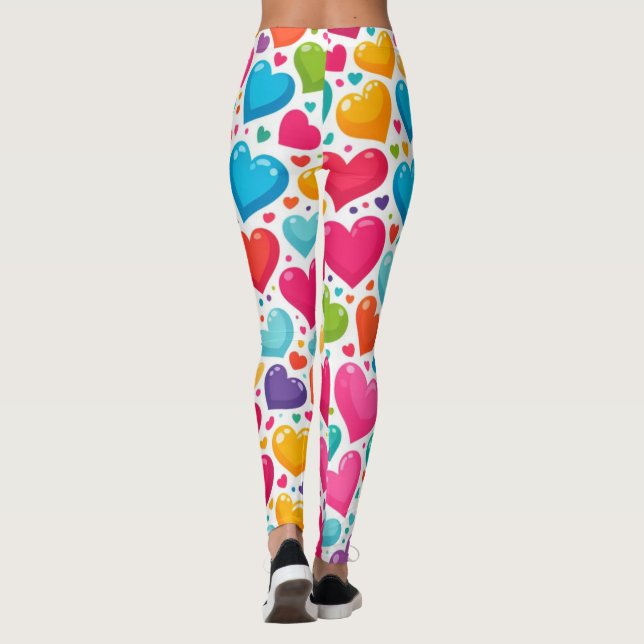Leggings Coeurs arc-en-ciel colorés Valentines (Dos)