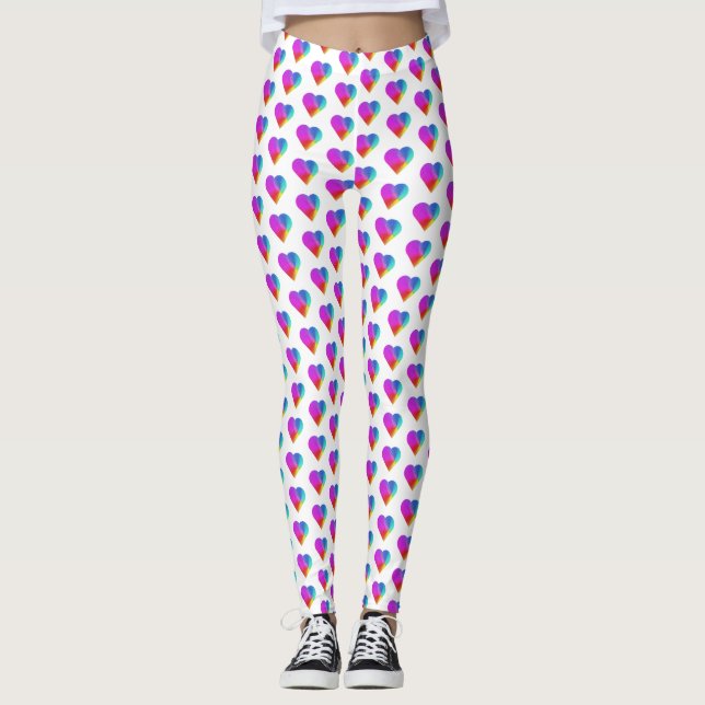 Leggings Coeurs arc-en-ciel sur blanc (Devant)