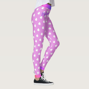 Leggings Coeurs blancs avec votre nom sur rose