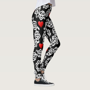 Leggings cœurs blancs rouges leggins noirs adolescente