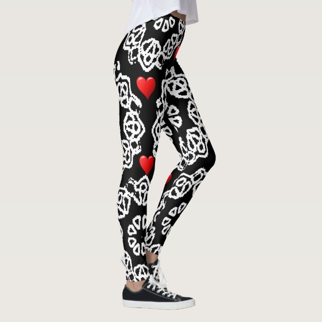 Leggings cœurs blancs rouges leggins noirs adolescente (Droite)
