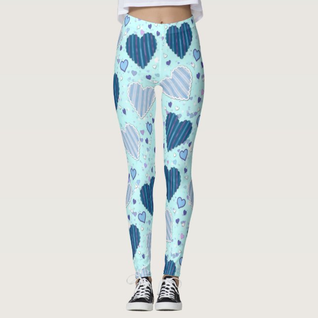Leggings Coeurs bleus amusants (Devant)