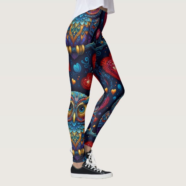 Leggings Coeurs d'amour Chouette colorée