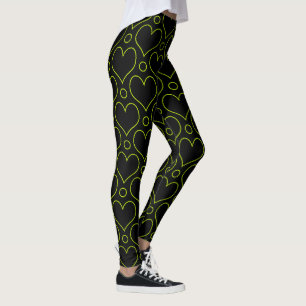 Leggings Cœurs d'amour et motif à pois en vert citron
