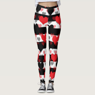 Leggings Coeurs d'Amour Noir Rouge Avec Blancs Noir