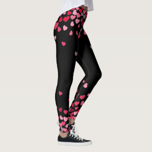 Leggings Coeurs d'amour romantique rose Fille sur le noir