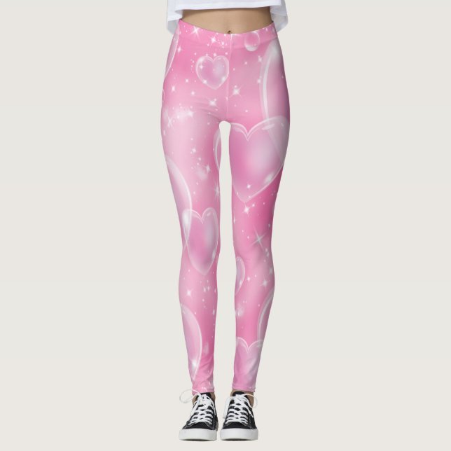 Leggings Coeurs de bulle rose mignonne fille 90's (Devant)