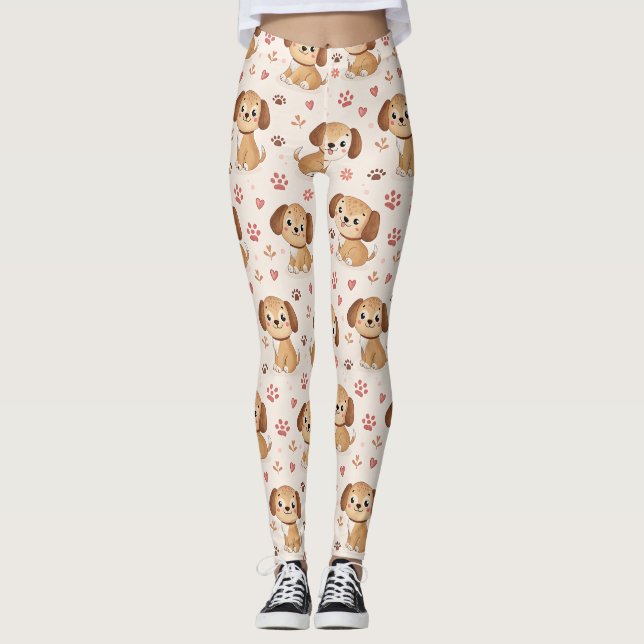 Leggings Cœurs de chiot mignons motif aquarelle (1) (Devant)
