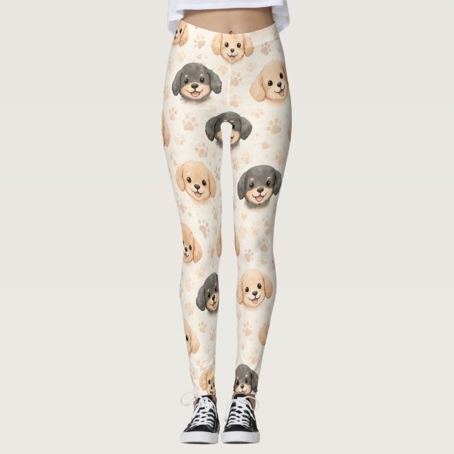 Leggings Cœurs de chiot mignons motif aquarelle (3) (Devant)