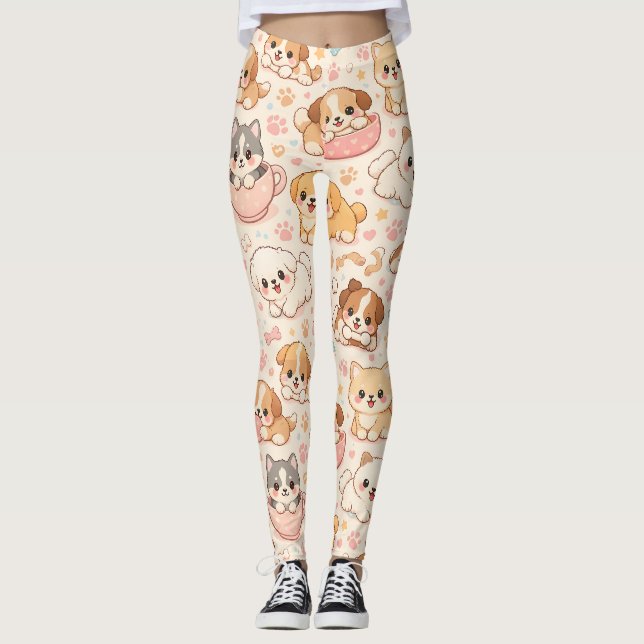Leggings Cœurs de chiot mignons motif aquarelle (5) (Devant)