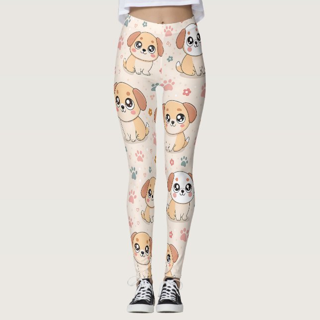 Leggings Cœurs de chiot mignons motif aquarelle (6) (Devant)