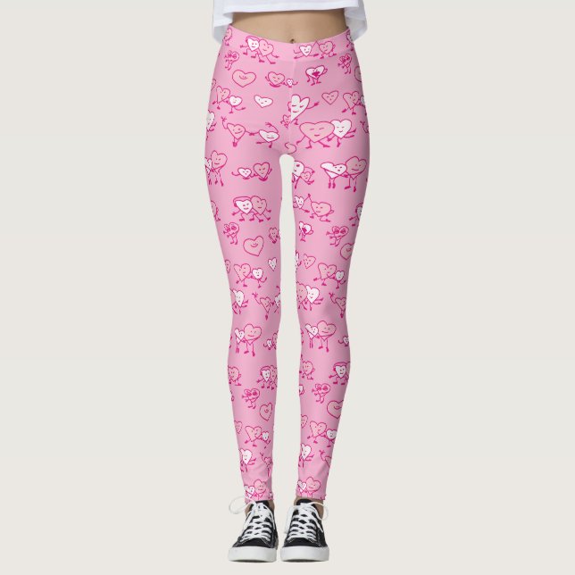 Leggings Coeurs de danse rose Couples de LOving Valentine (Devant)