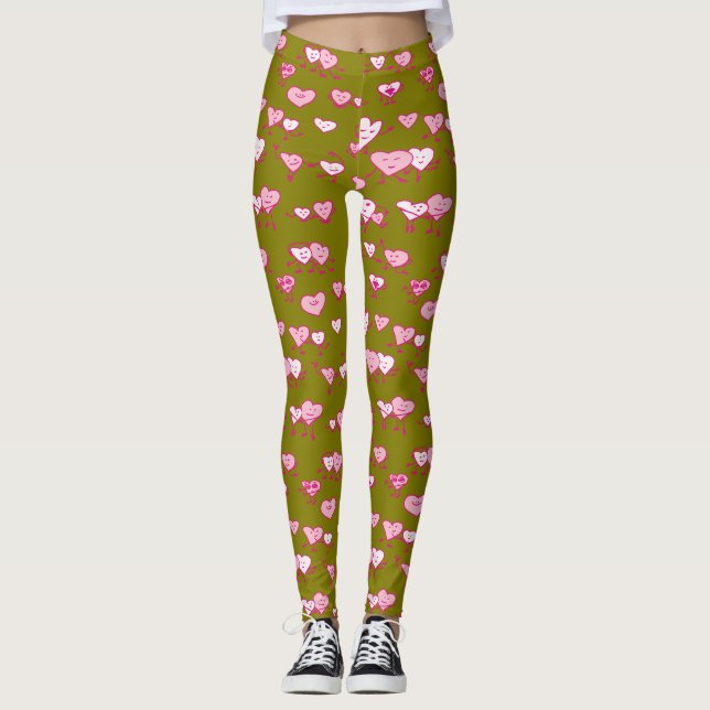 Leggings Coeurs de danse rose verte Couples de LOving Valen (Devant)