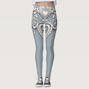 Leggings Coeurs de dentelle blanche Charme romantique Éléga