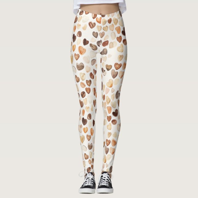 Leggings Cœurs de haricots de café pêche marron crème (Devant)