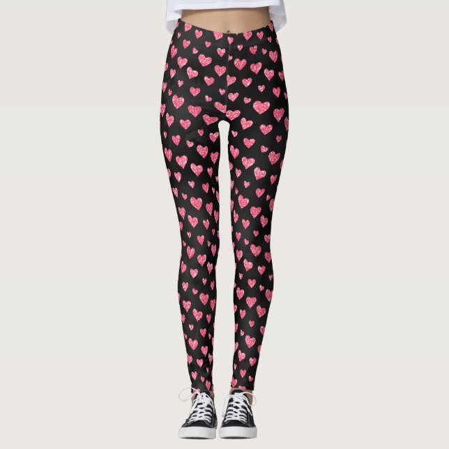 Leggings Coeurs de Parties scintillant rose romantique sur  (Devant)