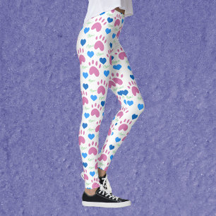 Leggings Cœurs De Pattes De Chat Miaou Rose Bleu Vert Motif