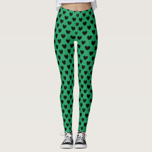 Leggings Coeurs de polka noir sur Kelly green