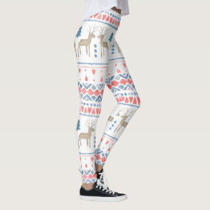 Leggings Cœurs de rennes nordiques et rayure Fairisle