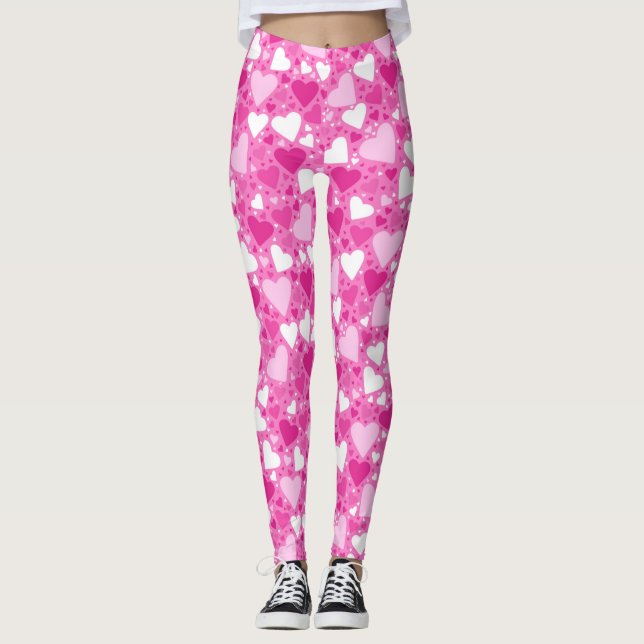 Leggings Coeurs de sensibilisation au cancer du sein rose e (Devant)