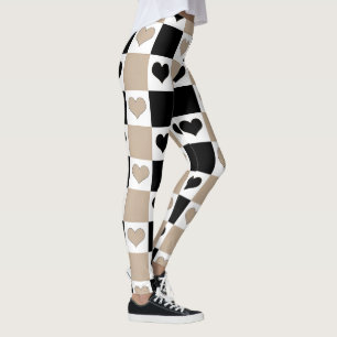 Leggings Coeurs de tableau de bord en format, noir et blanc