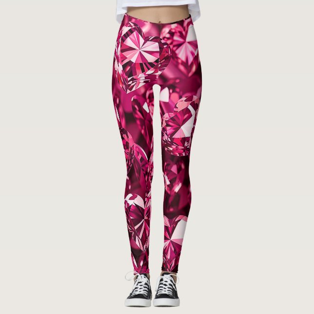 Leggings Coeurs diamant en cristal rose (Devant)