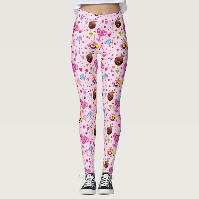 Leggings Cœurs doux Kawaii et chocolat (Devant)