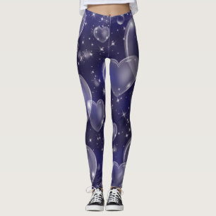 Leggings Cœurs en bulles bleu foncé, style mignon et fémini