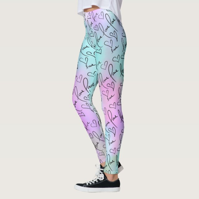 Leggings Cœurs en lettrage manuscrit et abstrait pastel (Gauche)