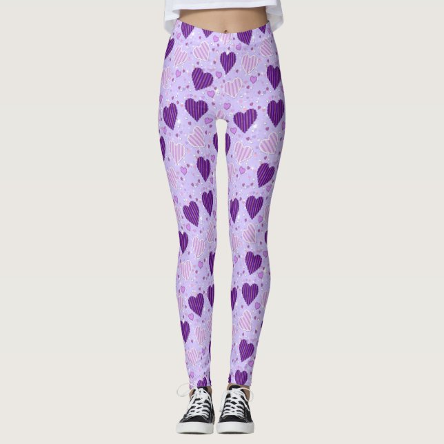 Leggings Coeurs en patchwork violet (Devant)