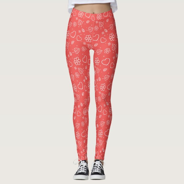 Leggings Cœurs et feuilles simples en contour (Devant)