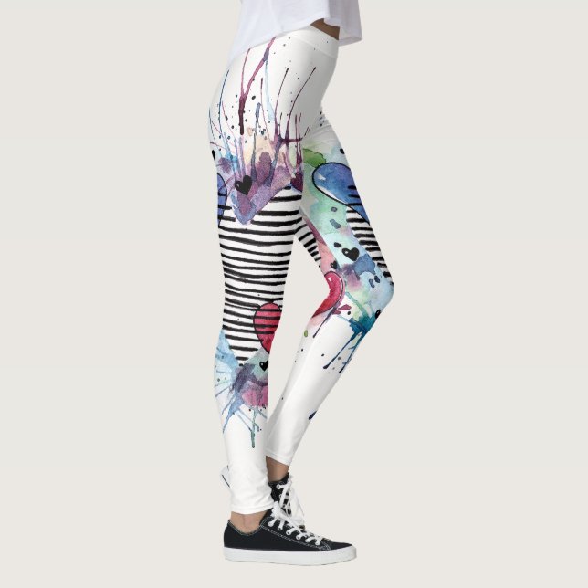Leggings Coeurs Et Lavages Dans L'Aquarelle (Droite)