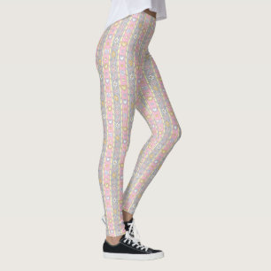 Leggings Coeurs et légendes à motifs rayés de fleurs