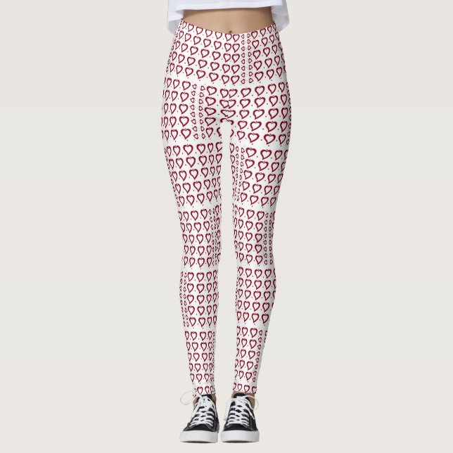 Leggings Coeurs et petits points Rouge et blanc Design chic (Devant)