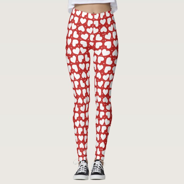 Leggings Coeurs et Pois blancs sur les pattes rouges (Devant)