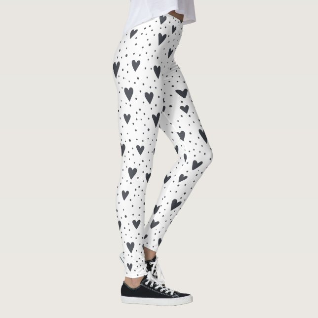 Leggings Coeurs et Polka Dot Motif noir et blanc (Droite)