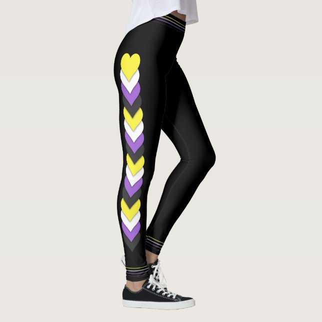 Leggings Cœurs et rayures du drapeau de fierté non-binaire (Droite)