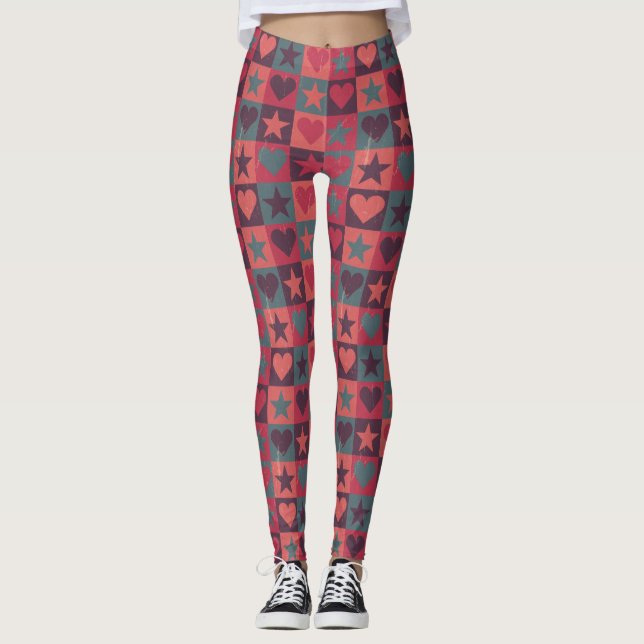 Leggings Coeurs et rose de profil sous convention (Devant)