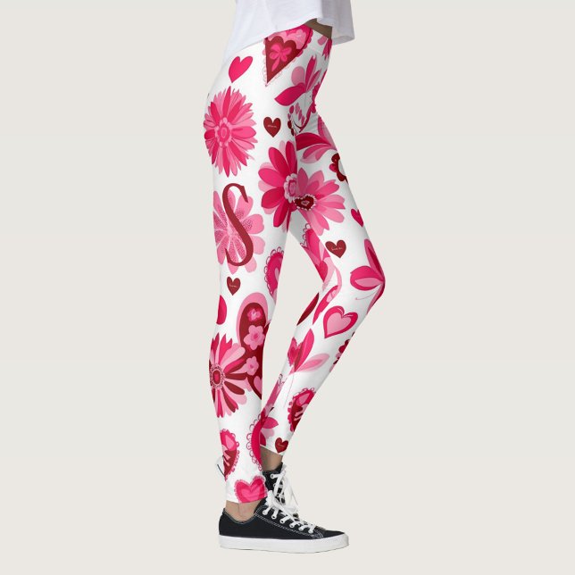Leggings Coeurs floraux roses de la Saint-Valentin, monogra (Créateur téléchargé)