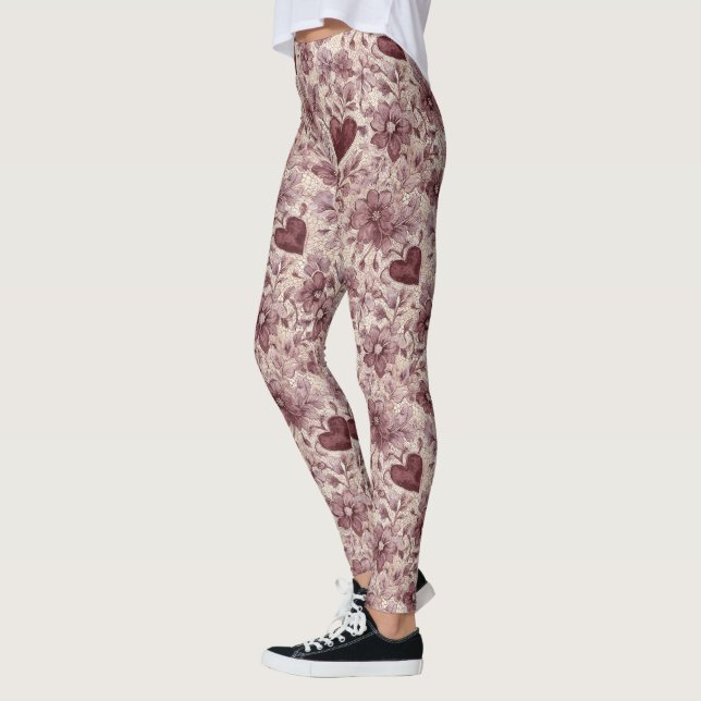 Leggings Cœurs Floraux Rouge Crème (Gauche)