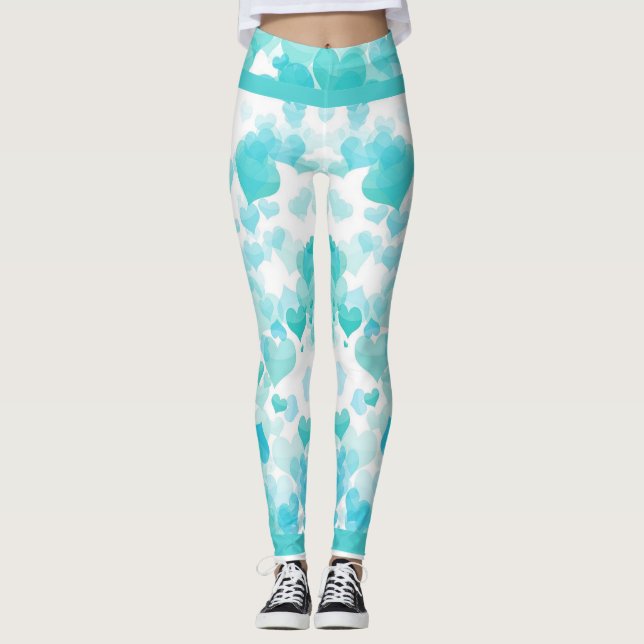 Leggings Coeurs flottants en turquoise (Devant)