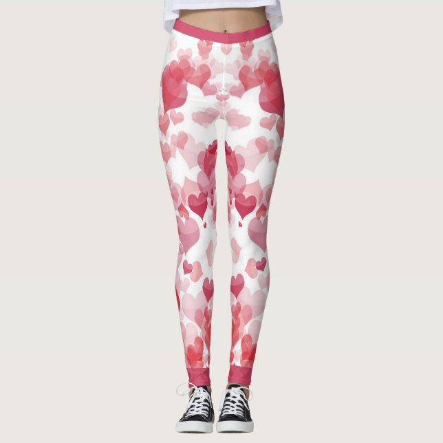 Leggings Coeurs flottants rouges roses (Devant)