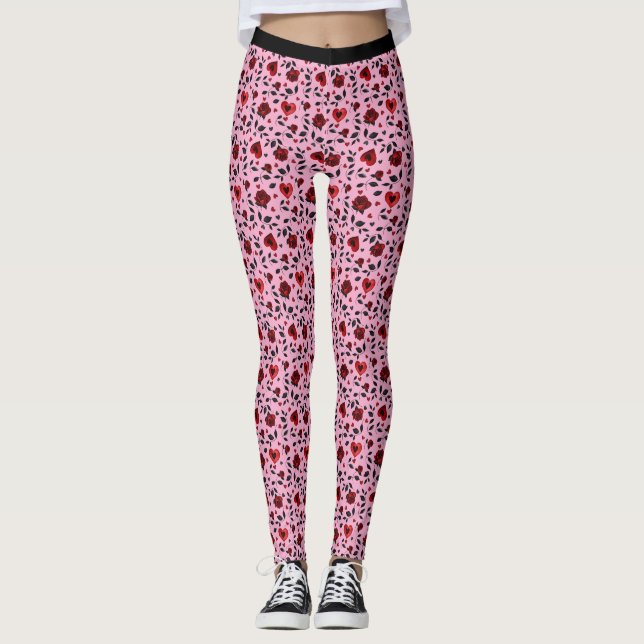 Leggings Coeurs foncés et jambières de goth Rose (Devant)